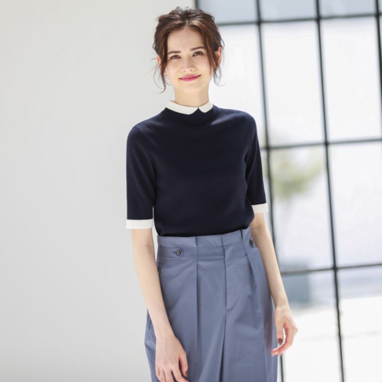 【MACKINTOSH PHILOSOPHY WOMEN】 Cleric Collar Knit プルオーバー ネイビー