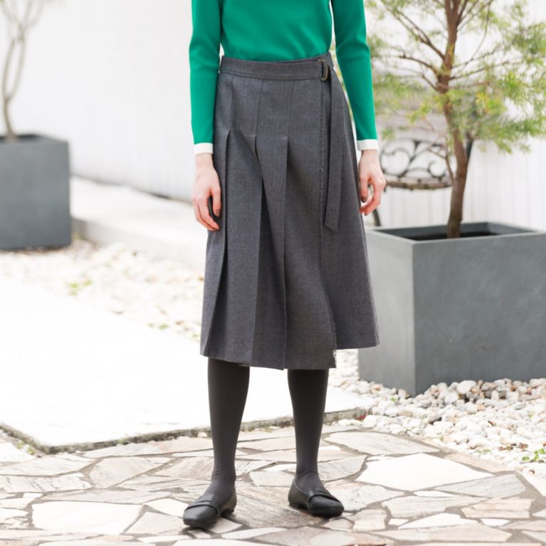 【MACKINTOSH PHILOSOPHY WOMEN】 ボタニーウールラップスカート グレー