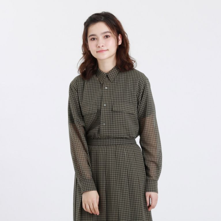 【MACKINTOSH PHILOSOPHY WOMEN】 GREY LABEL シアーチェックミリタリーシャツ グリーン