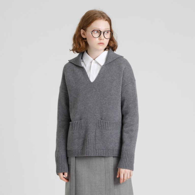 【MACKINTOSH PHILOSOPHY WOMEN】 GREY LABEL ワイドカラーニット グレー