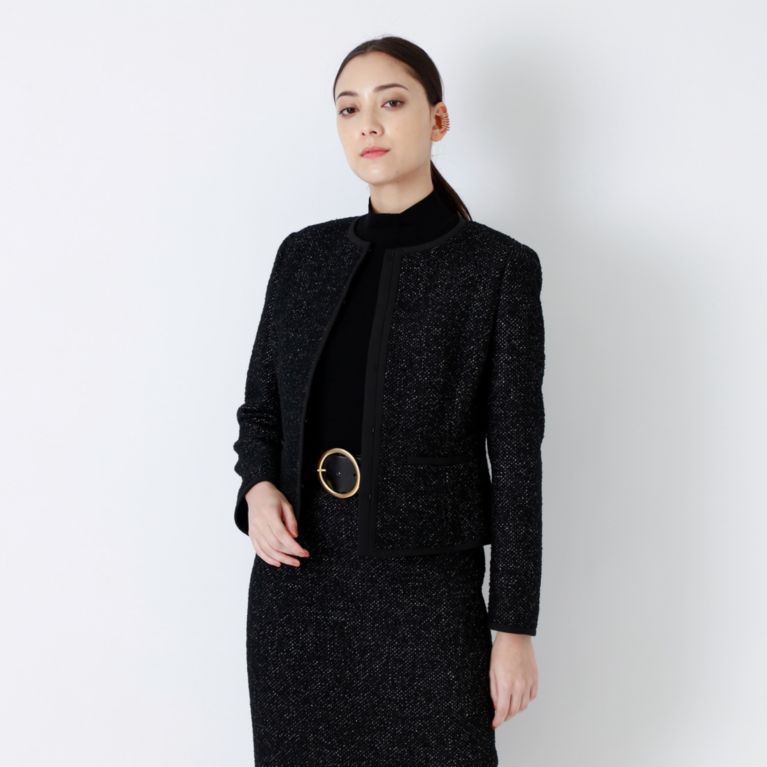 【EPOCA】 【24 TWENTY FOUR JACKET Tweed】ノーカラージャケット 黒