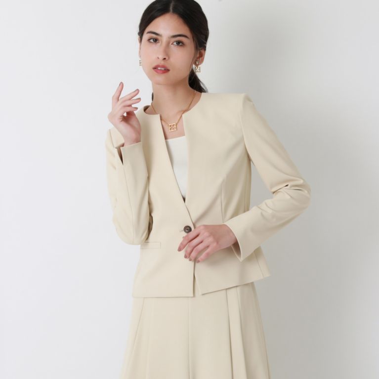 【EPOCA】 【24 TWENTY FOUR JACKET Cool】 ノーカラージャケット ベージュ1
