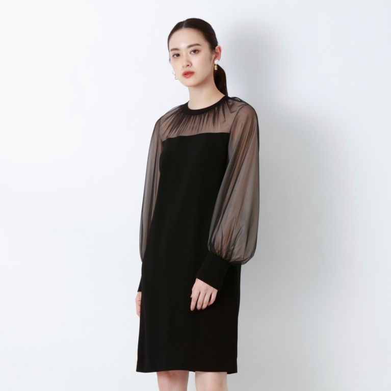 【EPOCA】 バックサテンジョーゼットドレス ブラック