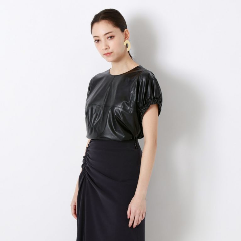 【EPOCA】 シンセティックレザー ブラウス 黒