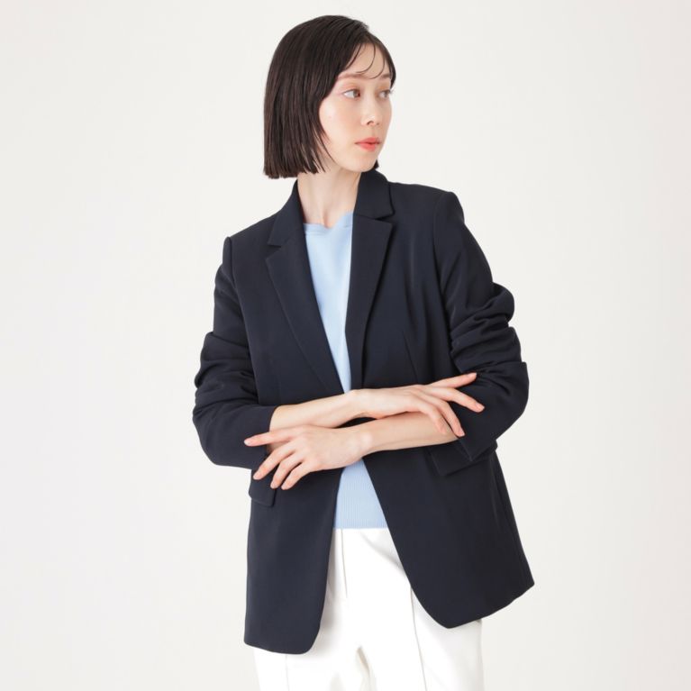 NAVY】【洗えるセットアップ】ストレッチツイルテーラードジャケット