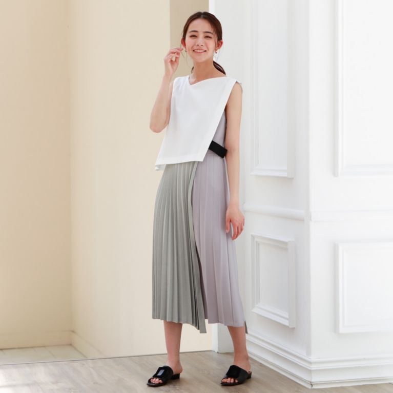 Cast キャスト ワンピース プリーツアシメコンビドレス Sanyo Istore サンヨー アイストア