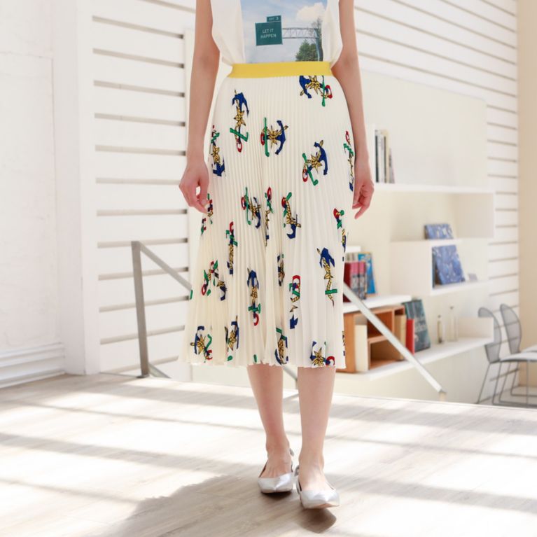 【CAST：】 【店舗限定】【BENETTON】アンカープリントプリーツスカート ホワイト