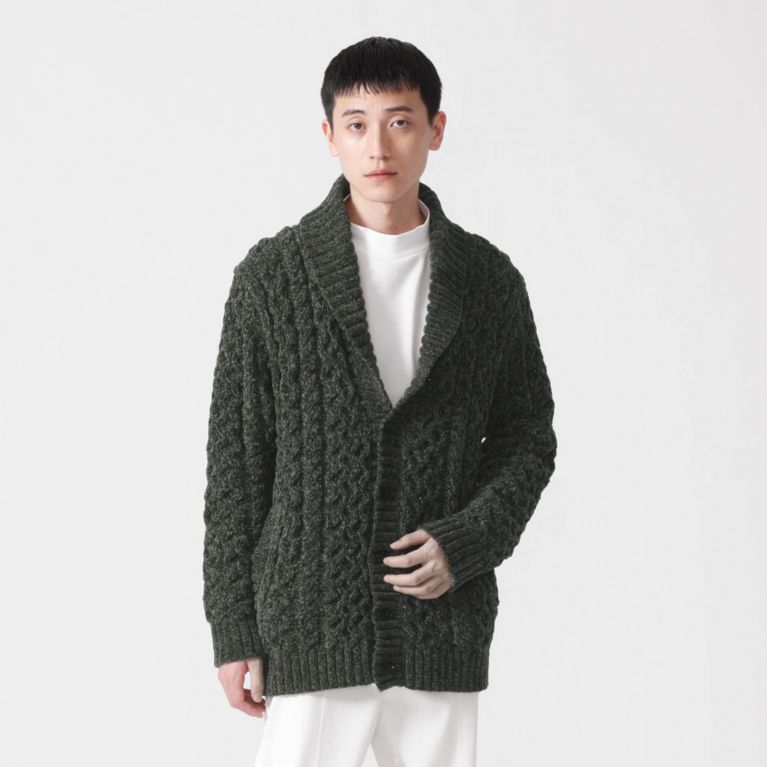【LOVELESS】 Safari ベロアタッチショールカラーカーディガン グリーン