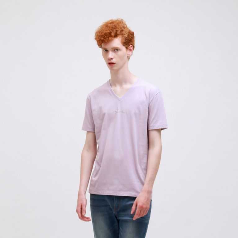 【LOVELESS】 ポリクレスト ロゴ VネックTシャツ ワイン