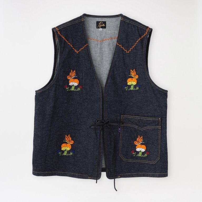 Needles】MEN ベスト P&M Emb. Vest - 10.5oz C/L/PU Denim KP159