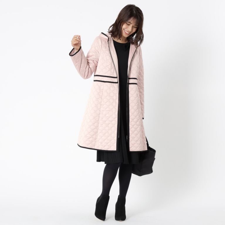 【TO BE CHIC】 キルティングフーデッド コート ピンク