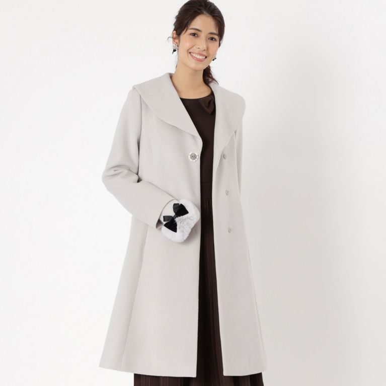 【TO BE CHIC】 アンゴラシャルムショールカラー コート グレー