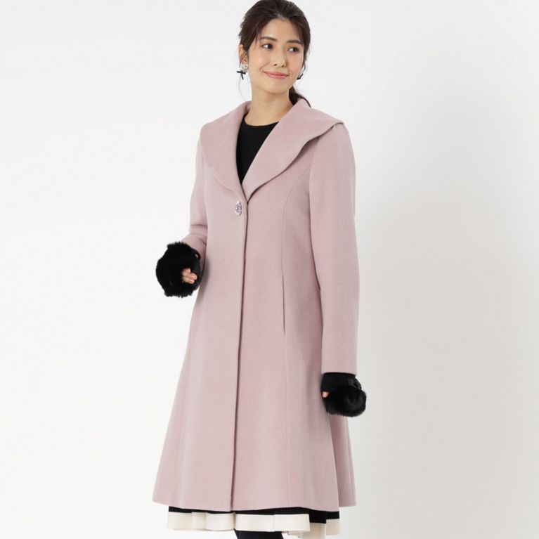 【TO BE CHIC】 アンゴラシャルムショールカラー コート ピンク