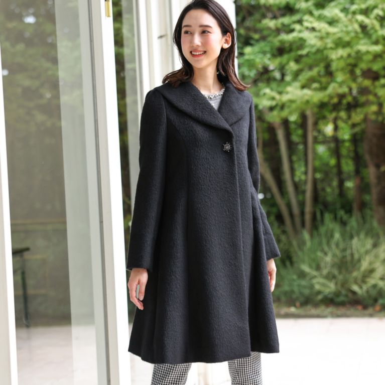 【TO BE CHIC】 アルパカシャギーショールカラー コート ブラック