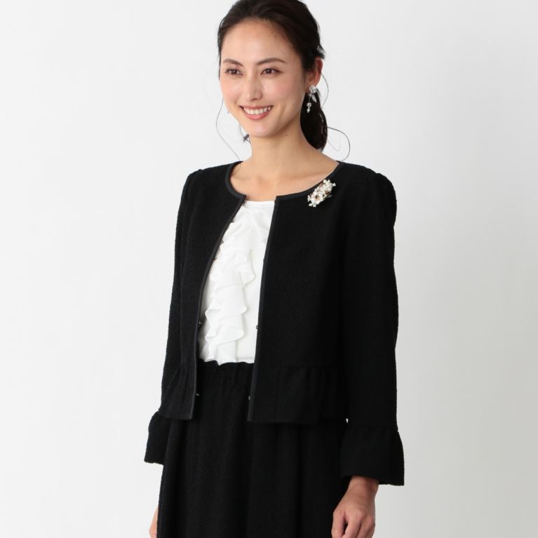 【TO BE CHIC】 ツィードジャージーノーカラージャケット ネイビー