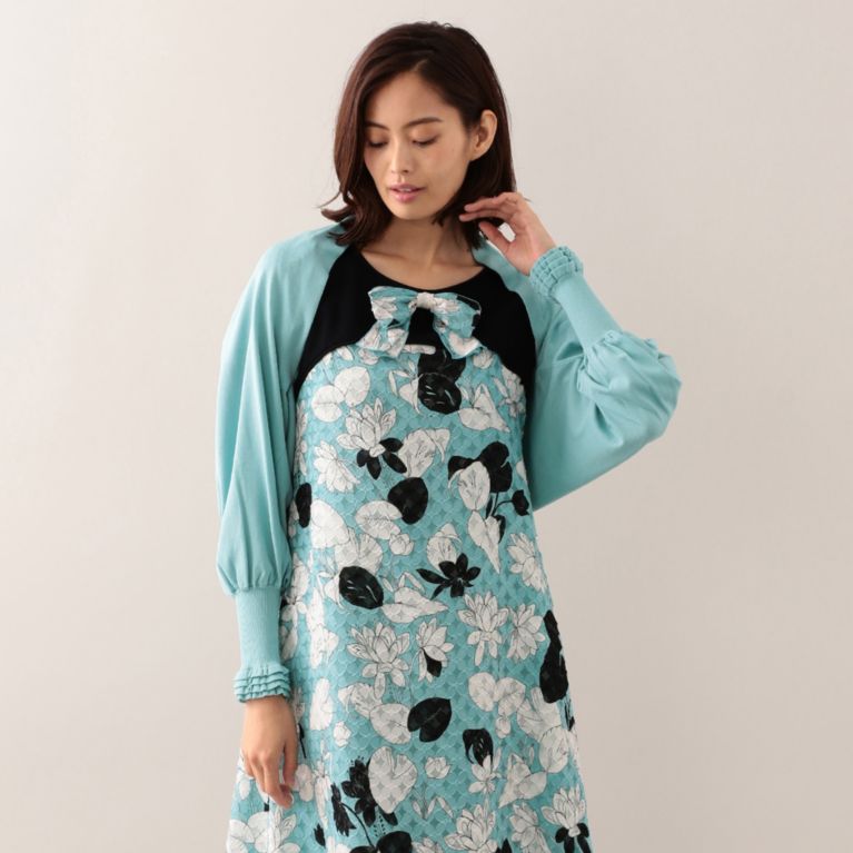 【TO BE CHIC】 レーヨンストレッチニットボレロ サックスブルー