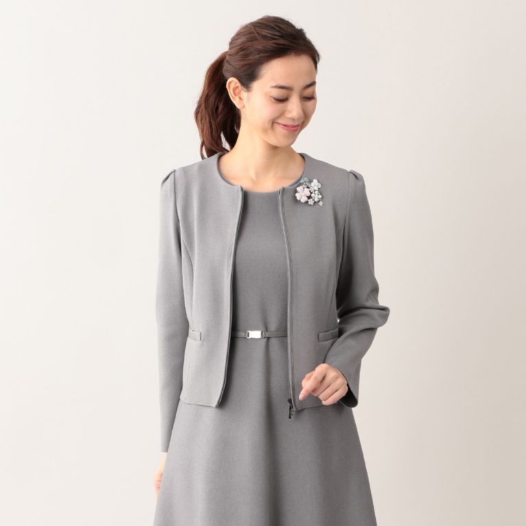 【TO BE CHIC】 レーヨンナイロンニットジャケット グレー