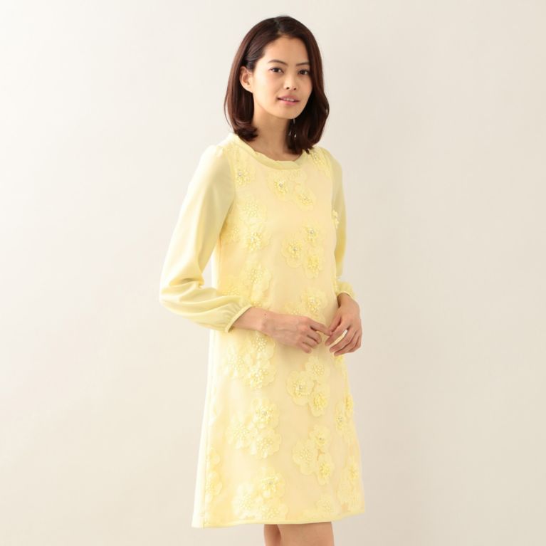 【TO BE CHIC】 フラワーカットレースドレス イエロー