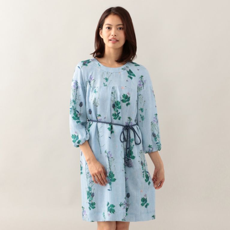 【TO BE CHIC】 ボタニカルフラワープリントドレス サックスブルー