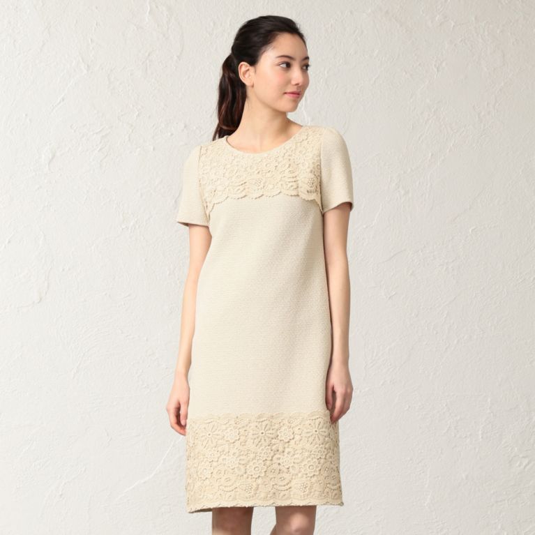【TO BE CHIC】 ヌーボークロシェレースコンビドレス ベージュ