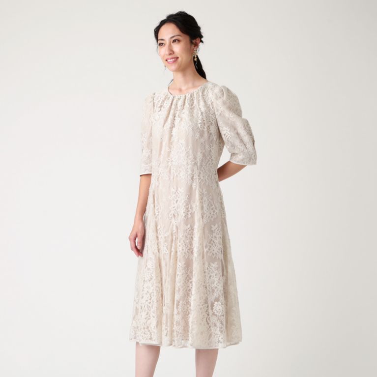 【TO BE CHIC】 【Platine】クラシックリバーレースワンピース ベージュ