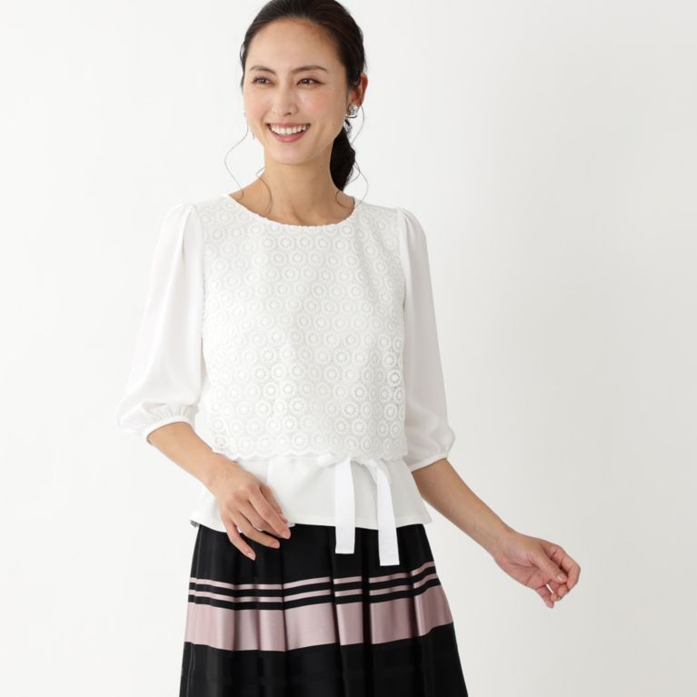 【TO BE CHIC】 ケミカルレースコンビ ブラウス オフホワイト