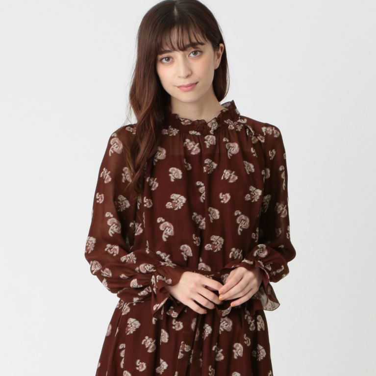 【TO BE CHIC】 プチフラワージャガードブラウス ワイン