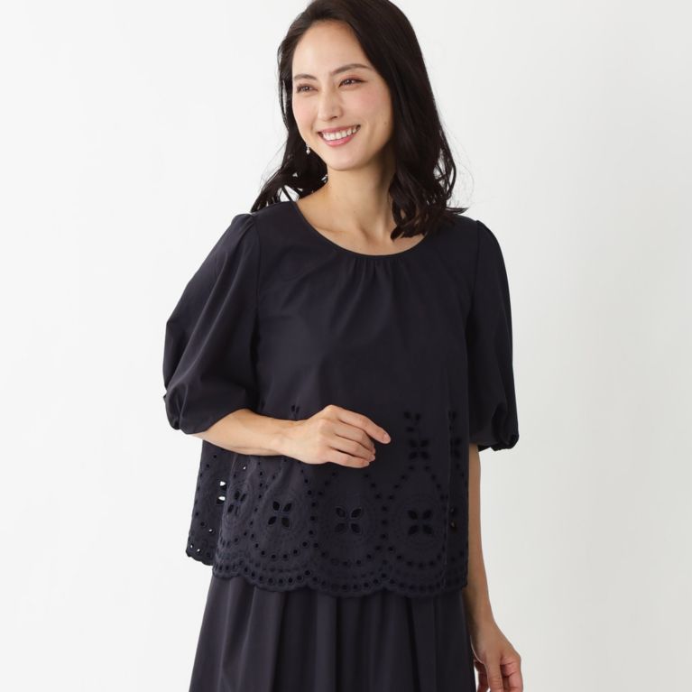 【TO BE CHIC】 エンブロイダリー ブラウス ネイビー