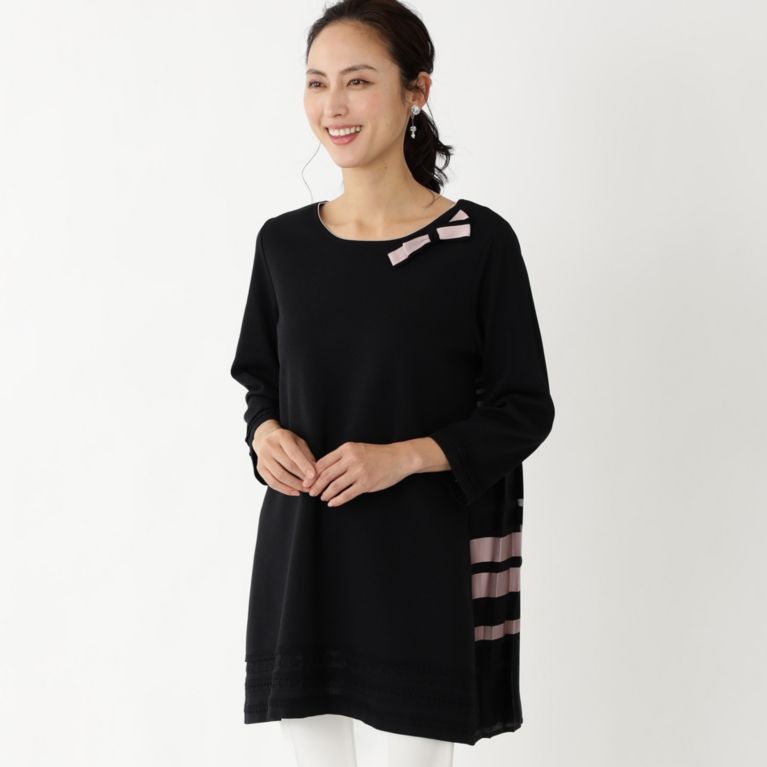 【TO BE CHIC】 パネルボーダーコンビ チュニック ブラック