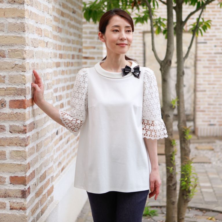 【TO BE CHIC】 レースコンビポンチ チュニック オフホワイト