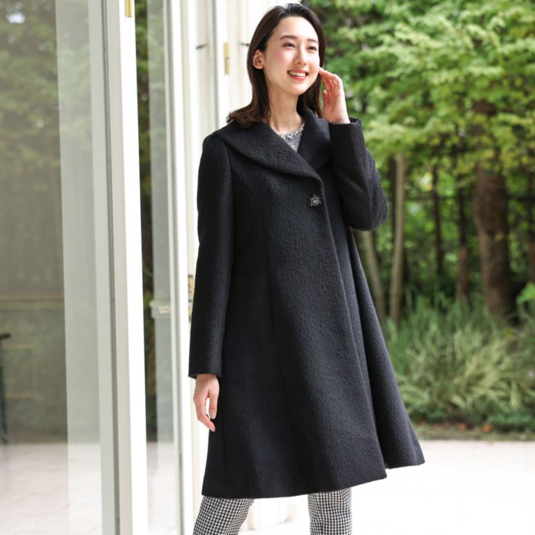 【TO BE CHIC】 【L】アルパカシャギーショールカラー コート ブラック