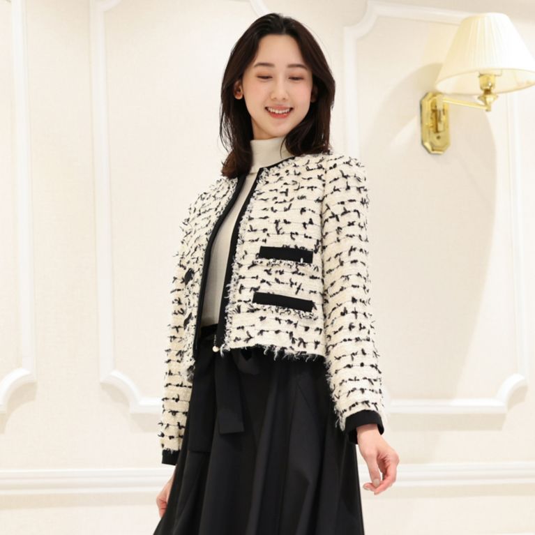 【TO BE CHIC】 【L】リボンツイード ジャケット オフホワイト