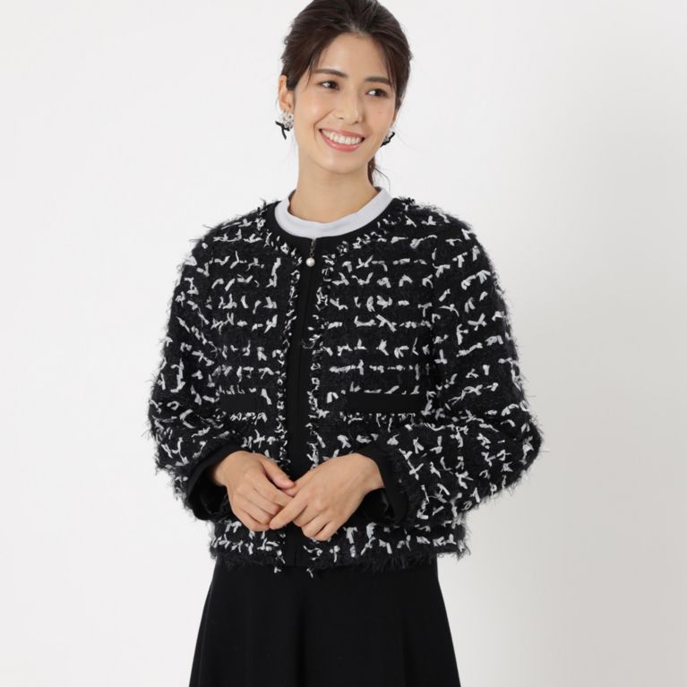 【TO BE CHIC】 【L】リボンツイード ジャケット ブラック