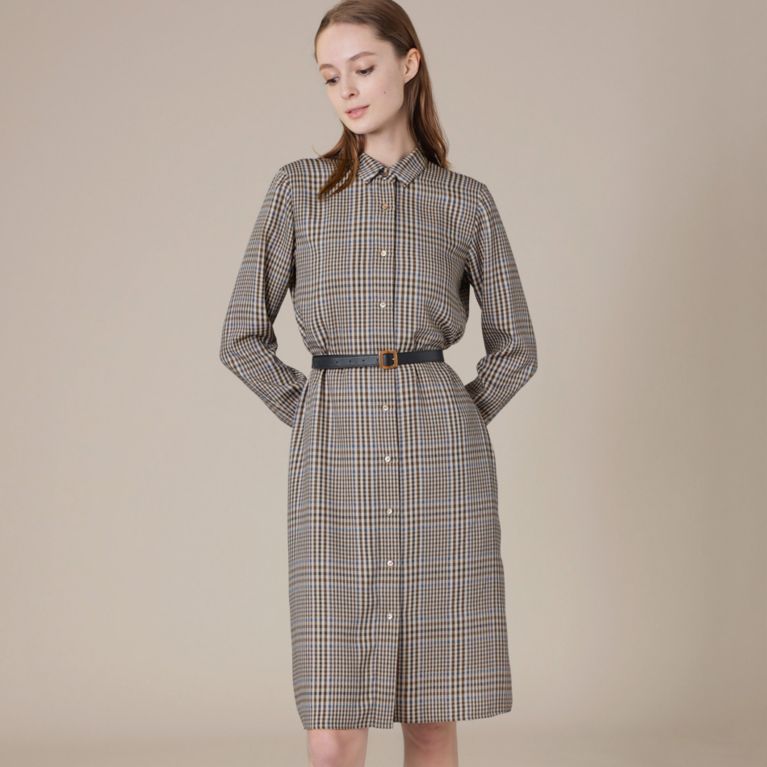 【MACKINTOSH LONDON WOMEN】 ライトブラッシュドチェックプリントワンピース ブラウン