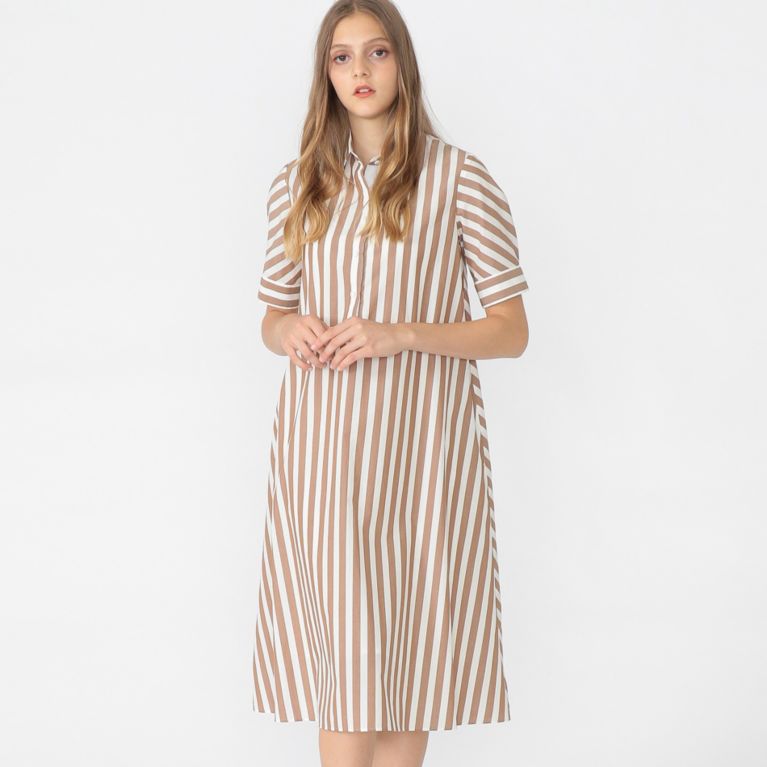【MACKINTOSH LONDON WOMEN】 ワイドストライプワンピース ブラウン
