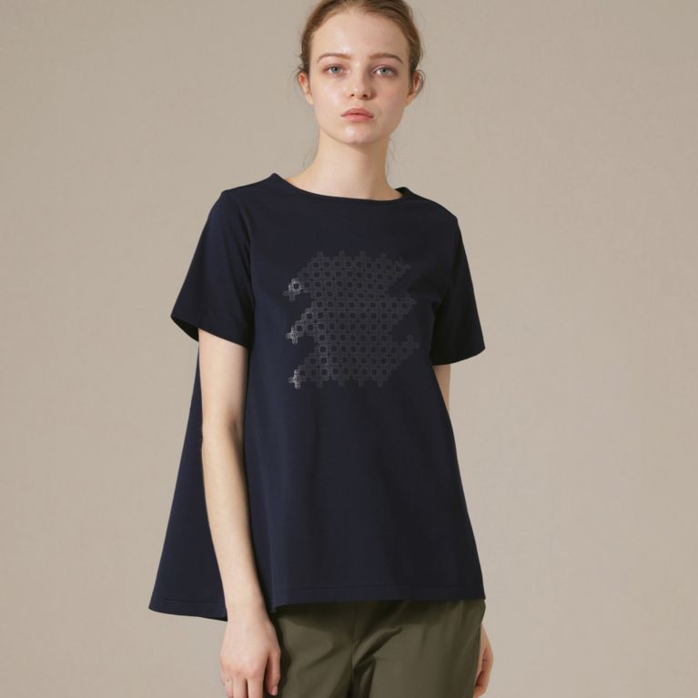 【MACKINTOSH LONDON WOMEN】 フォイルドットアンドリュープリントTシャツ ネイビー