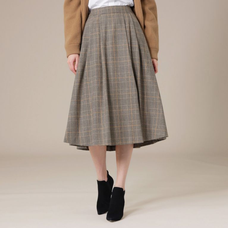 【MACKINTOSH LONDON WOMEN】 ストレッチサキソニーチェックスカート ブラウン