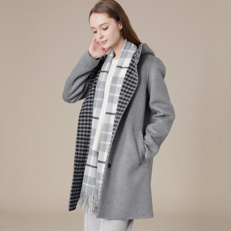 【MACKINTOSH LONDON WOMEN】 【L】リバーチェックウールコート グレー