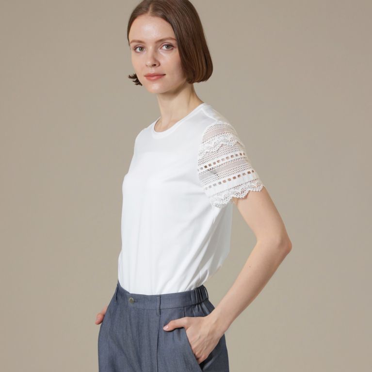 【MACKINTOSH LONDON WOMEN】 【L】レースコンビTシャツ ホワイト