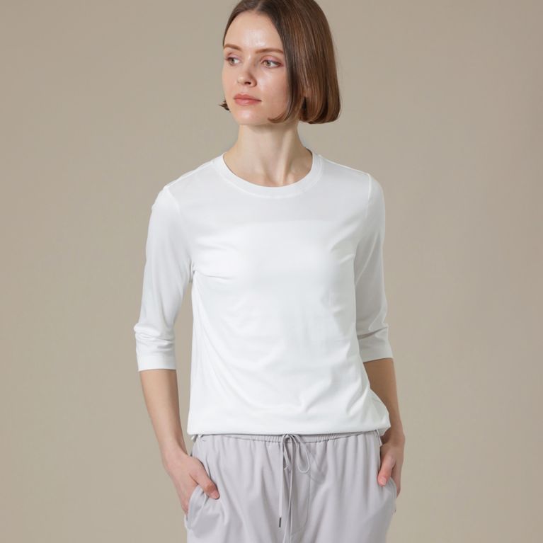 【MACKINTOSH LONDON WOMEN】 【L】【SUPER FINE LAB.】パウダーシュガーコットン五分袖Tシャツ ホワイト