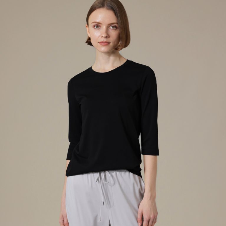 【MACKINTOSH LONDON WOMEN】 【L】【SUPER FINE LAB.】パウダーシュガーコットン五分袖Tシャツ ブラック