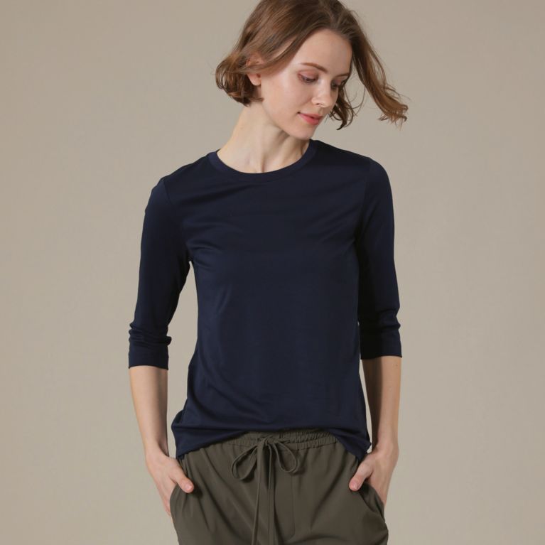 【MACKINTOSH LONDON WOMEN】 【L】【SUPER FINE LAB.】パウダーシュガーコットン五分袖Tシャツ ネイビー