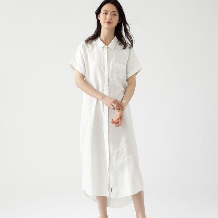 【ECOALF】 ＜LYCHEE ショートスリーブ シャツドレス / LYCHEE DRESS WOMAN＞ オフホワイト