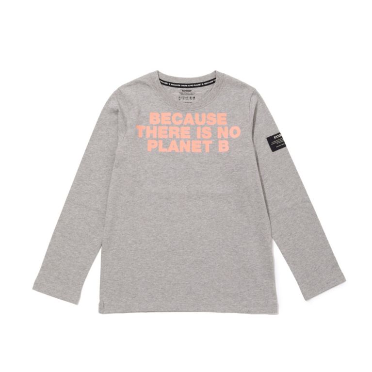 【ECOALF】 BECAUSE キッズTシャツ / NATAL BECAUSE PRINT CHEST ORANGE FLUOR ライトグレー